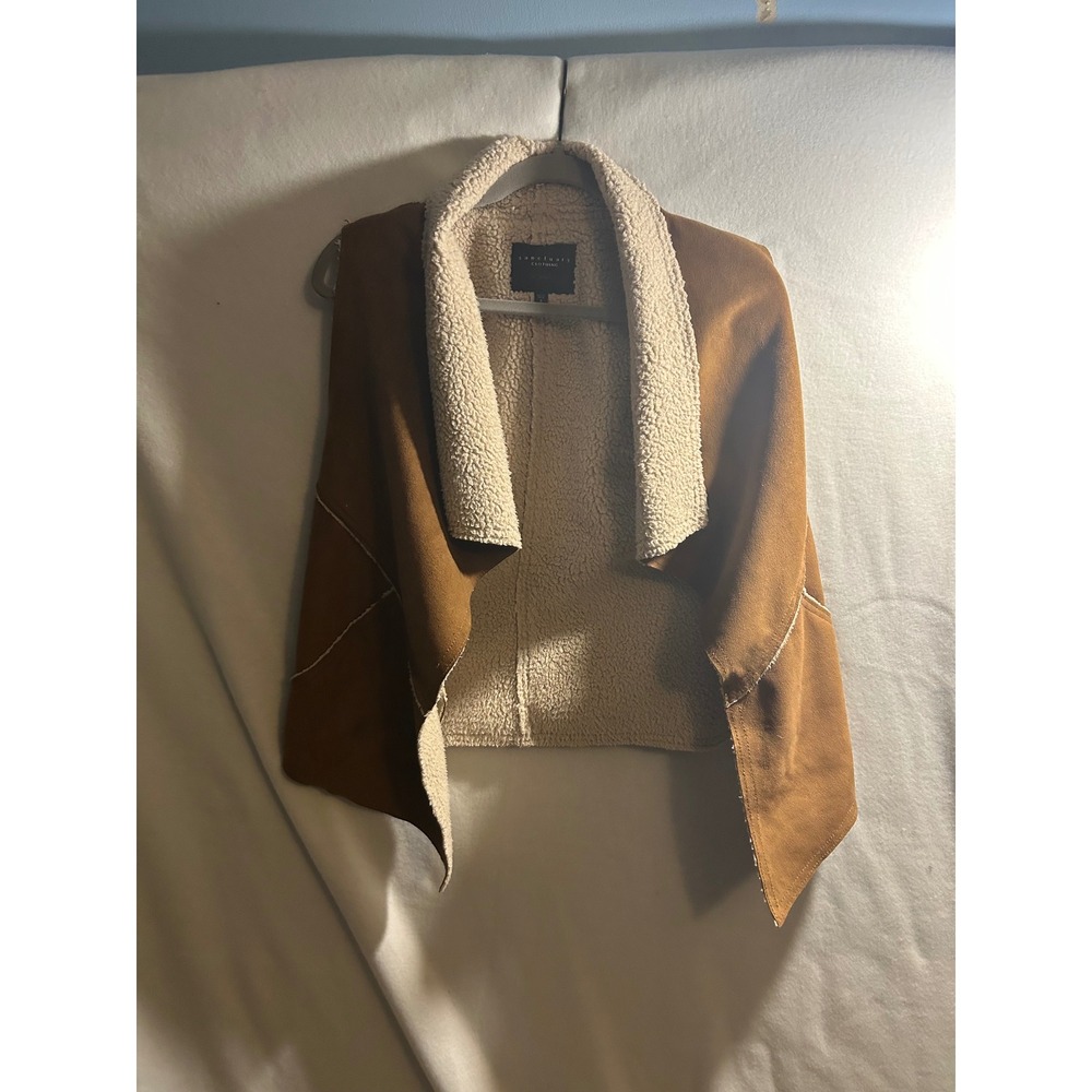 Sanctuary Clothing Faux Suede Shearling Vest Tan Brown Small Open Front Draped